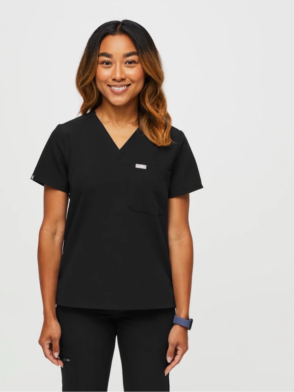 Figs Women’s Black V-Neck Short Sleeve Scrub Top